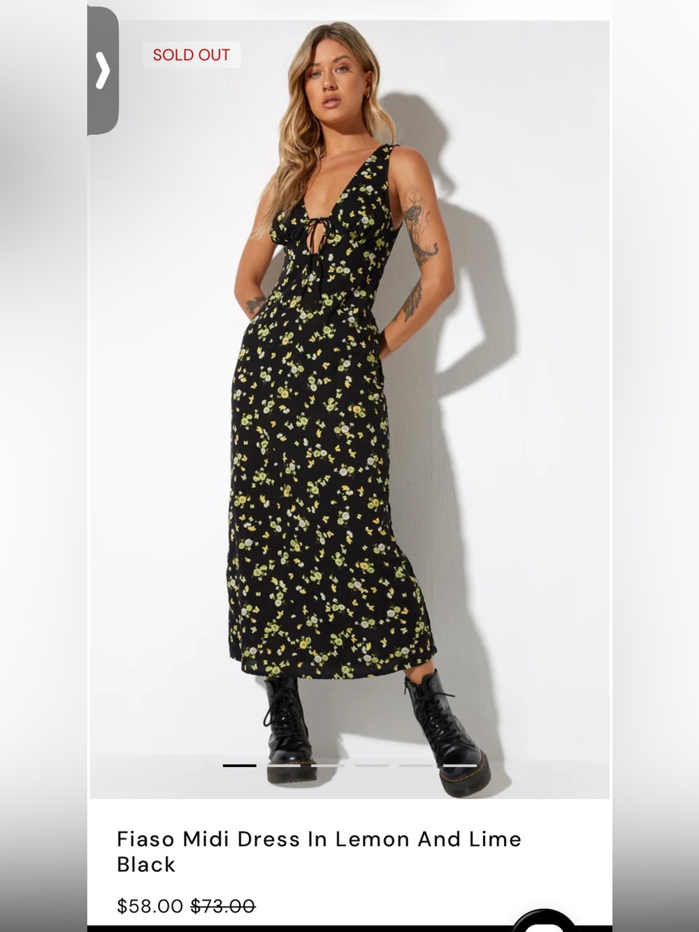 Motel Fiaso Midi Dress In Lemon And Lime Black Size M - Picture 3 of 5